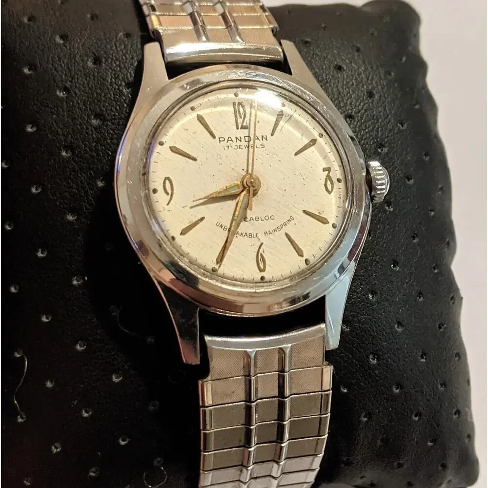 Vintage Pandan Mens Incabloc Mechanical Watch Swiss 17 Jewels Stainless Running